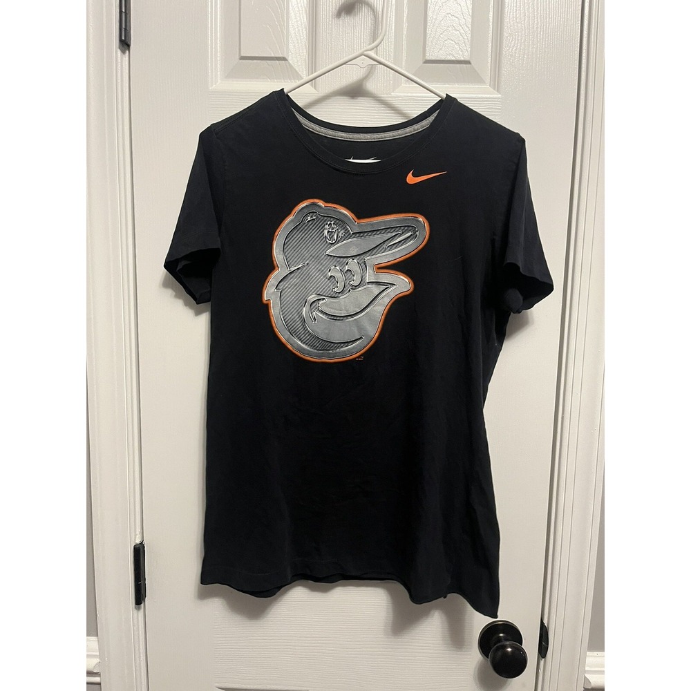 Nike Baltimore Orioles Bird Logo Tee Women's XL Black Short Sleeve Baseball